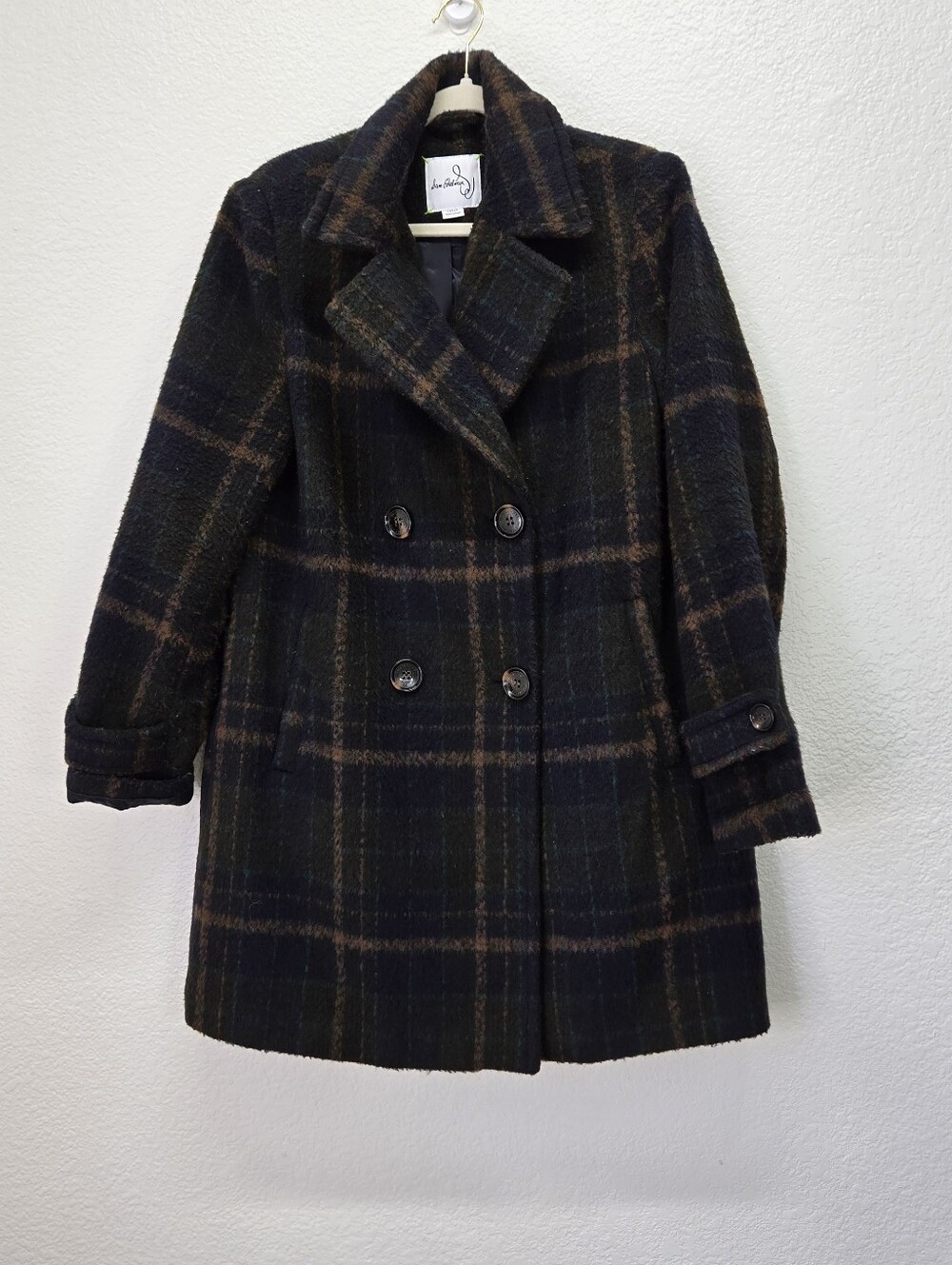 Sam Edelman Plaid Coat Womens Double Breasted Peacoat Jacket Dark Academia Sz L